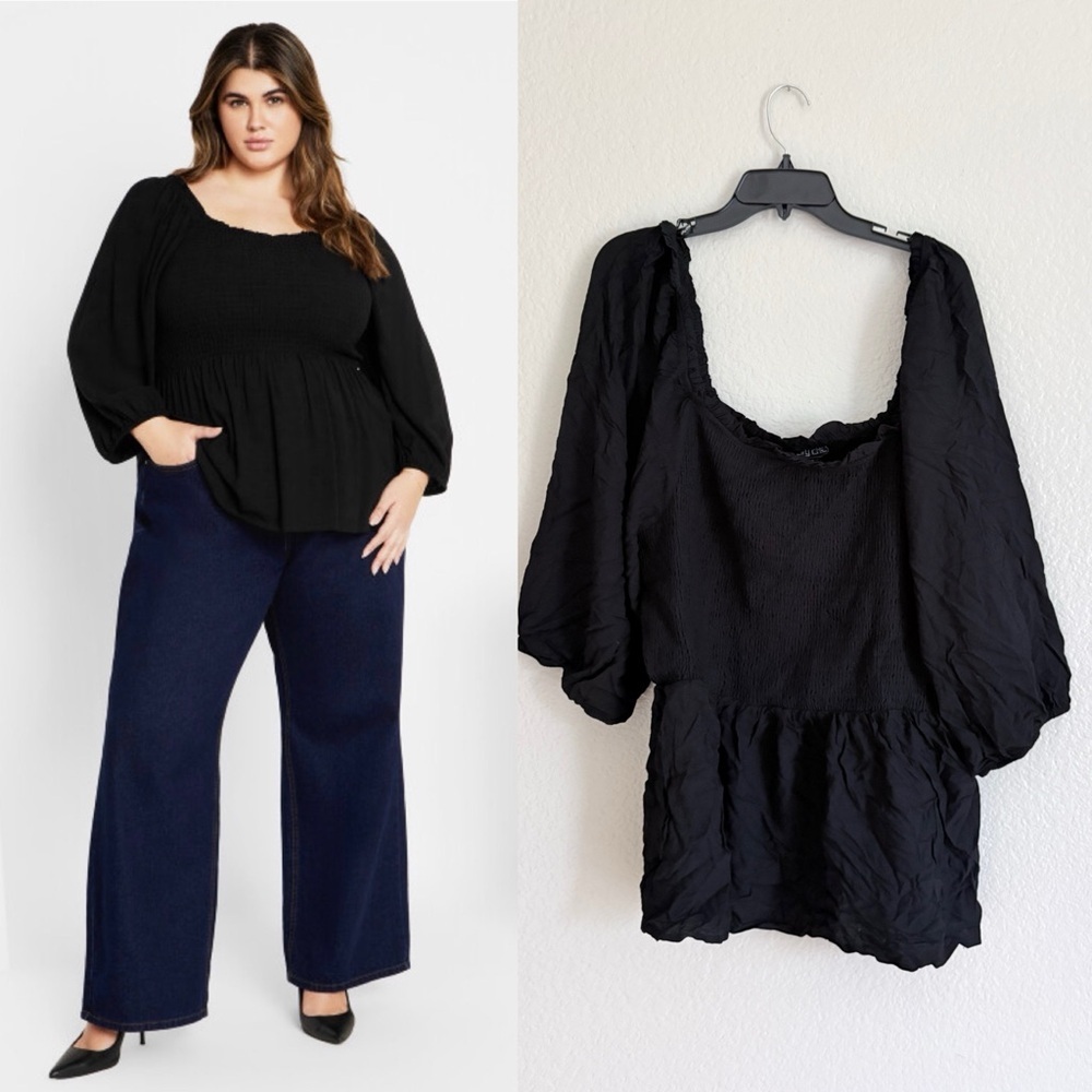 City Chic Plus Size Black Blouse Work Wear Business Boho